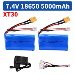 Akumulator litowo-jonowy 18650 7,4 V 5000 mAh XT30 z wtyczką i ładowarką do Huina580550 583 582 Samochody RC Drone Części zamienne do zabawek Bateria