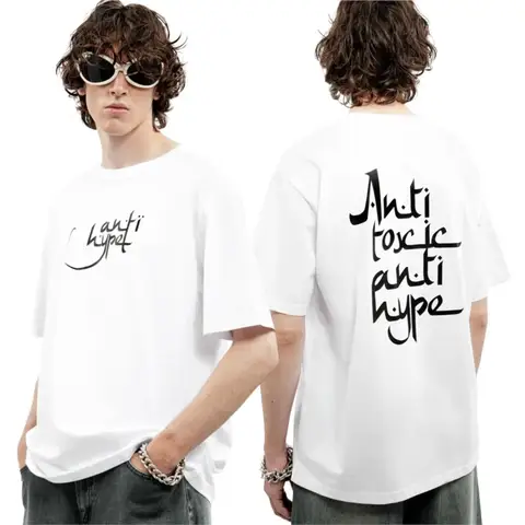 Men's T-Shirt Anti Toxic Anti Hype Rock Print Oversized Y2k Streetwear Clothing Short Sleeve Tops Korean Fashion Unisex Tee Goth