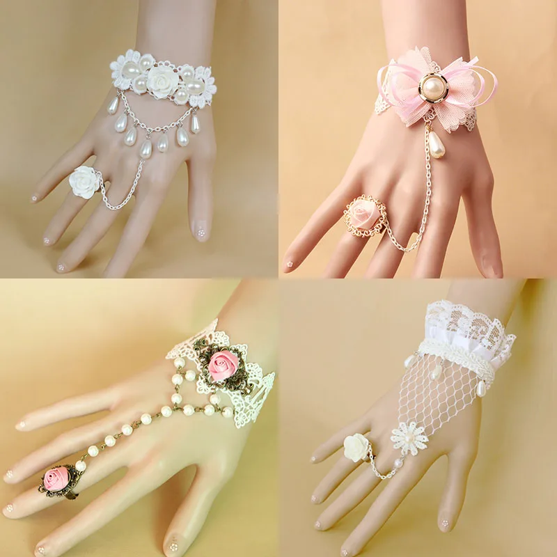 

Lolita bracelet Lace Princess Pearl bracelet ring pink flower bow sweet accessories