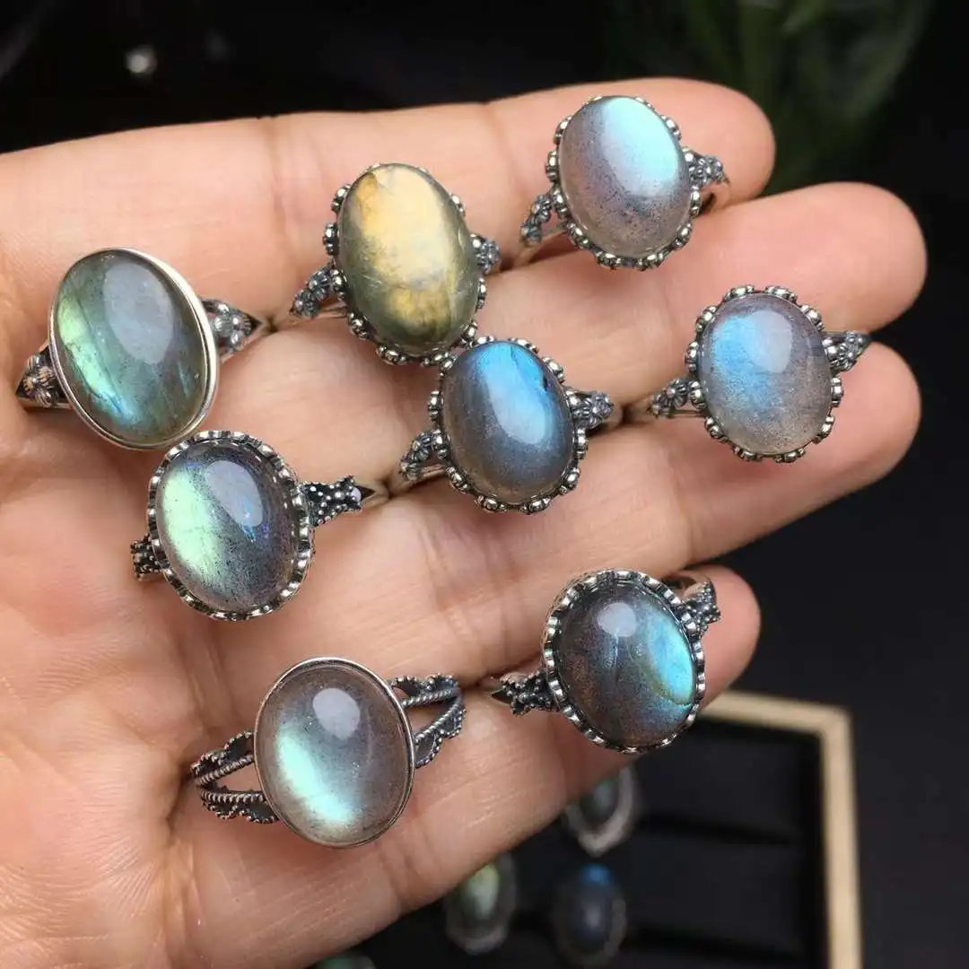 

1PC high quality natural labradorite rings with s925 decoration for giftt decoration for gift