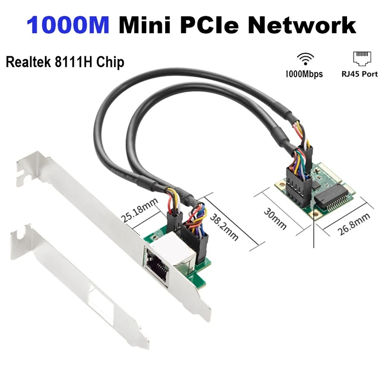 Mini PCIE Gigabit 1000M Wired Network Card Ethernet Single -Network Single Mouth RJ45 Free RTL8111H Chip