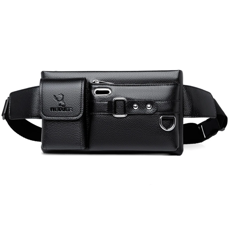 Cow Leather Waist Bag For Men Travel Waist Pack Vintage Small Fanny Pack Male Belt Pouch Bag Casual Cell Phone Chest Bag