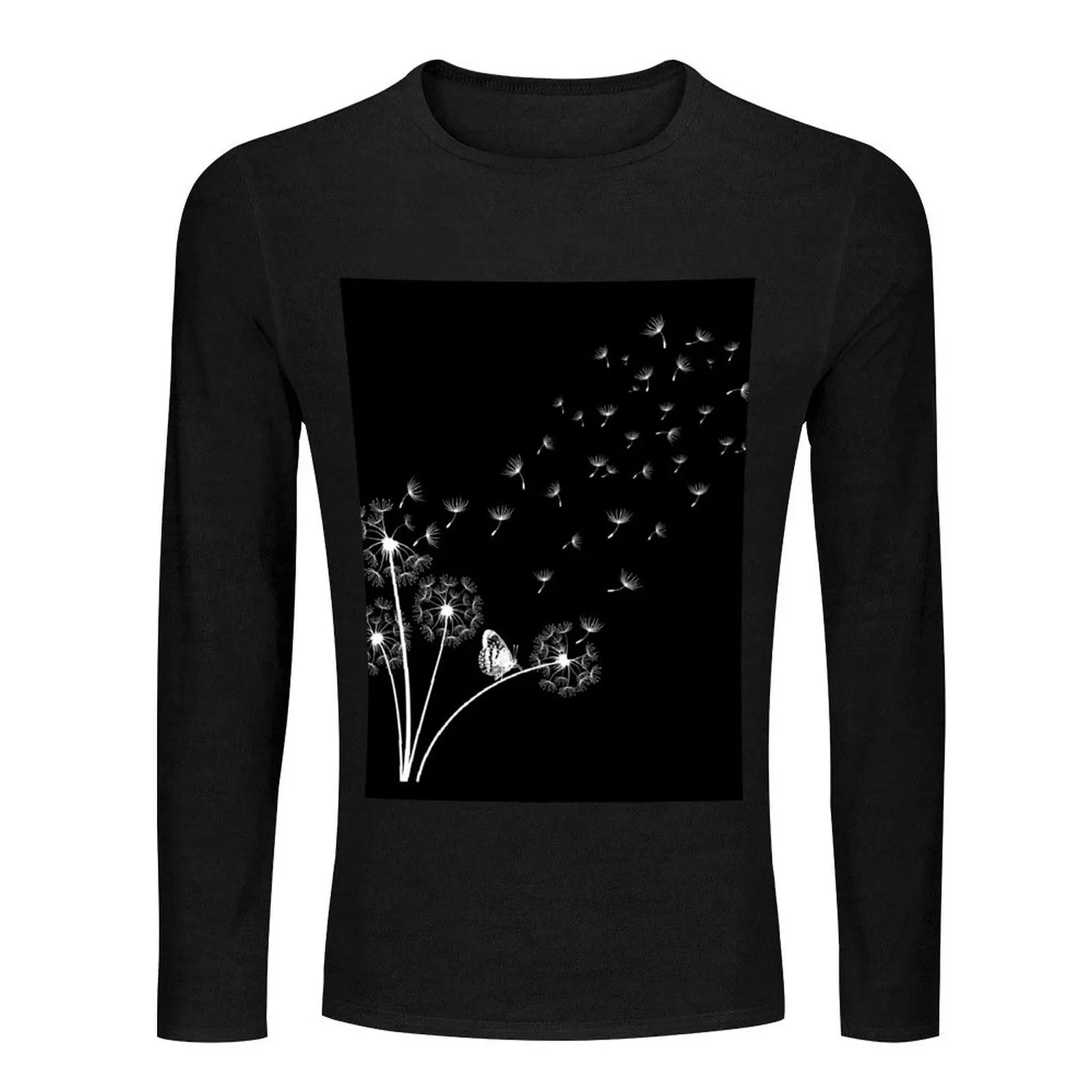 Dandelions and Butterfly Nature-Inspired Design, Botanical Art Long T-Shirt anime clothes mens t shirts casual stylish