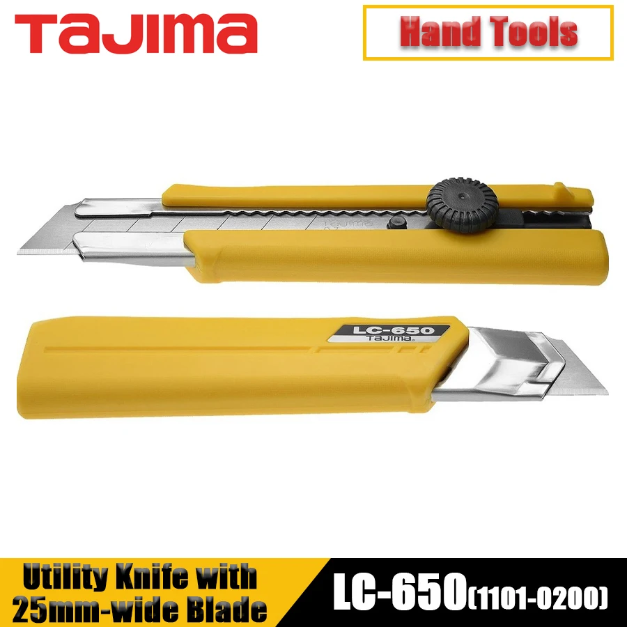 TAJIMA LC-650 มีดยูทิลิตี้ล็อคอัตโนมัติ PUSH ปุ่ม 25 มม.ใบมีดวอลล์เปเปอร์มีดตัดเครื่องมือ 1101-0200