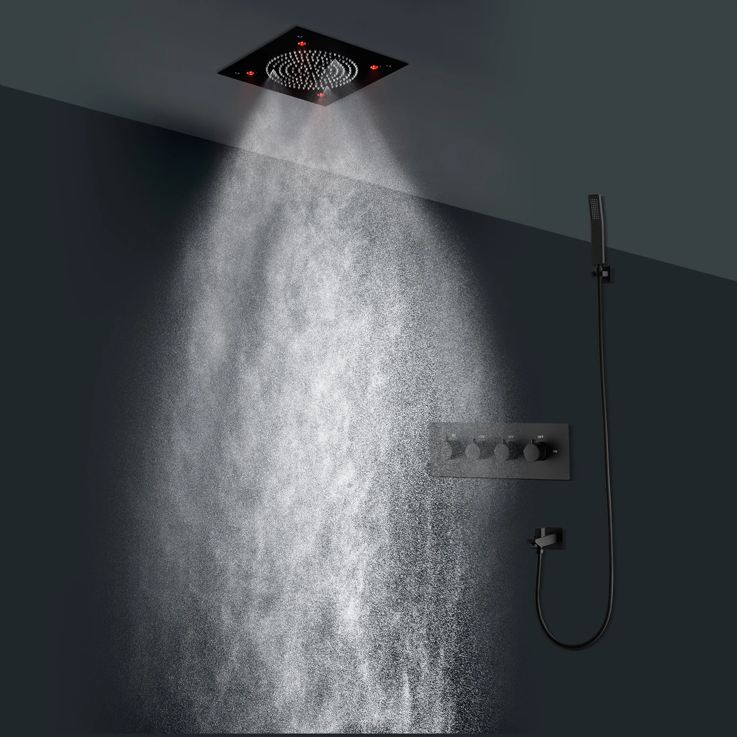 

Bathroom Accessories Plating Black LED Shower Head Set Thermostatic Valve Matte Black Shower Faucet Set System