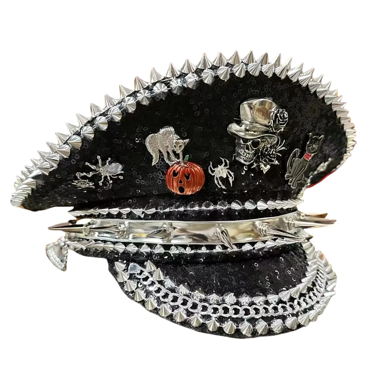 HongLuan – chapeau de capitaine à boucle en cuir jaune Laser, casquettes militaires et strass pour femmes, accessoires de Festivals Rave et casquette de fête pour hommes