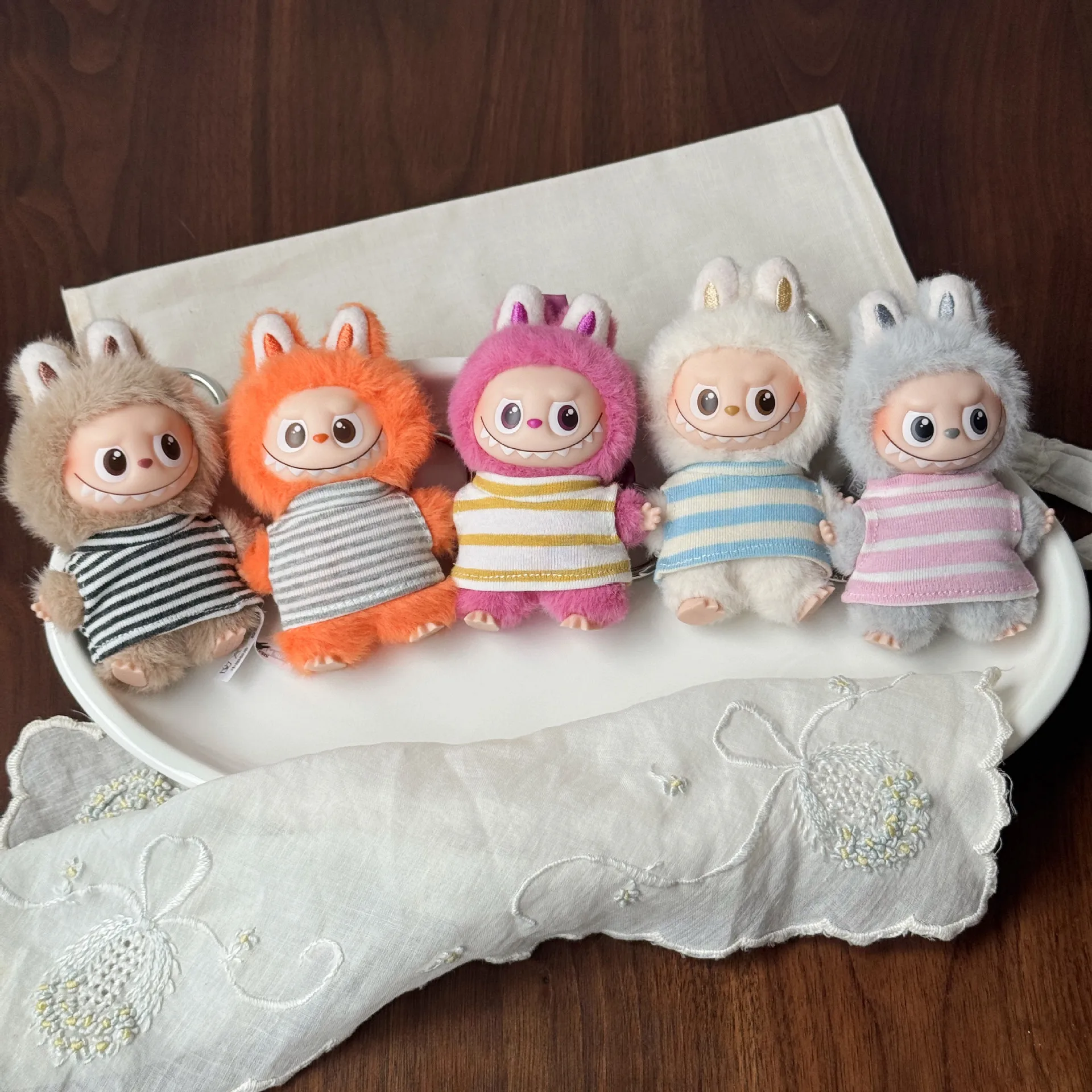 

Clothes For 10cm Labubu 4.0 4th Gen Labubu Mini Doll Striped Multi-Color Stretch Tank Tops & T-Shirts For Outfit Changes
