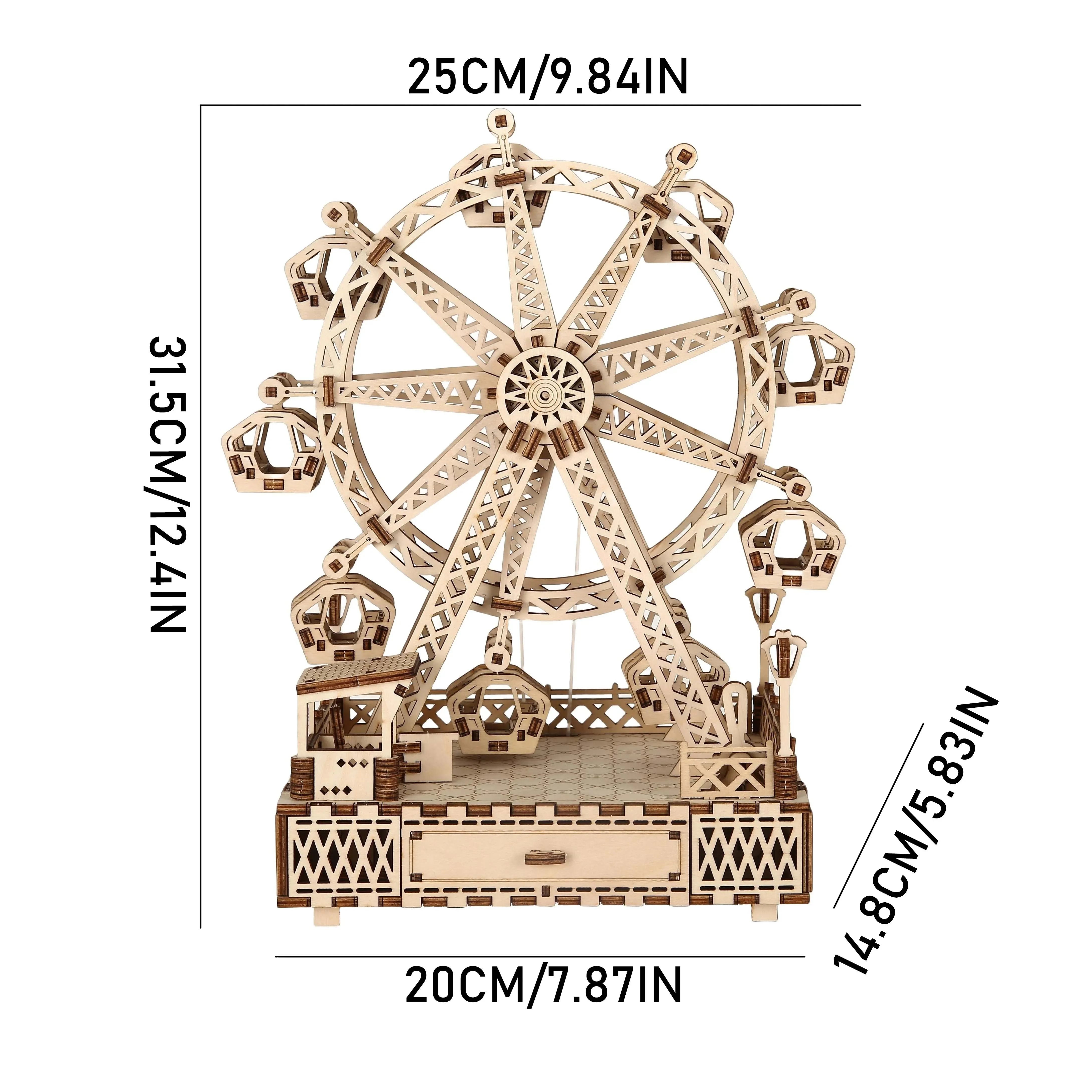 Roda gigante modelo diy 3d quebra-cabeça de madeira bloco de construção kits montagem brinquedo presente aniversário para crianças adulto decoração casa