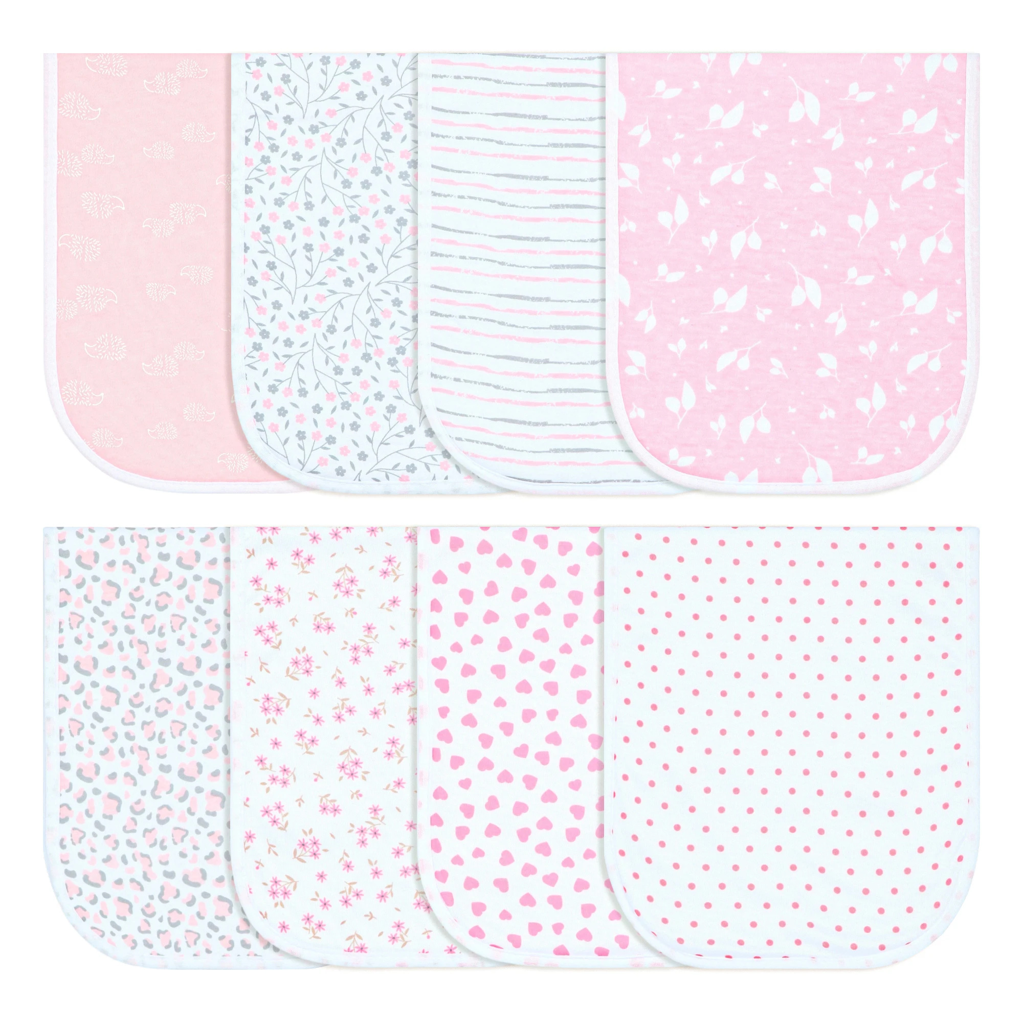 

Baby Burp Cloths - 8 Pack Soft Cotton Absorbent Milk Spit Up Rags - Burping Cloths for Newborn Girls(Polka Dot Printed)