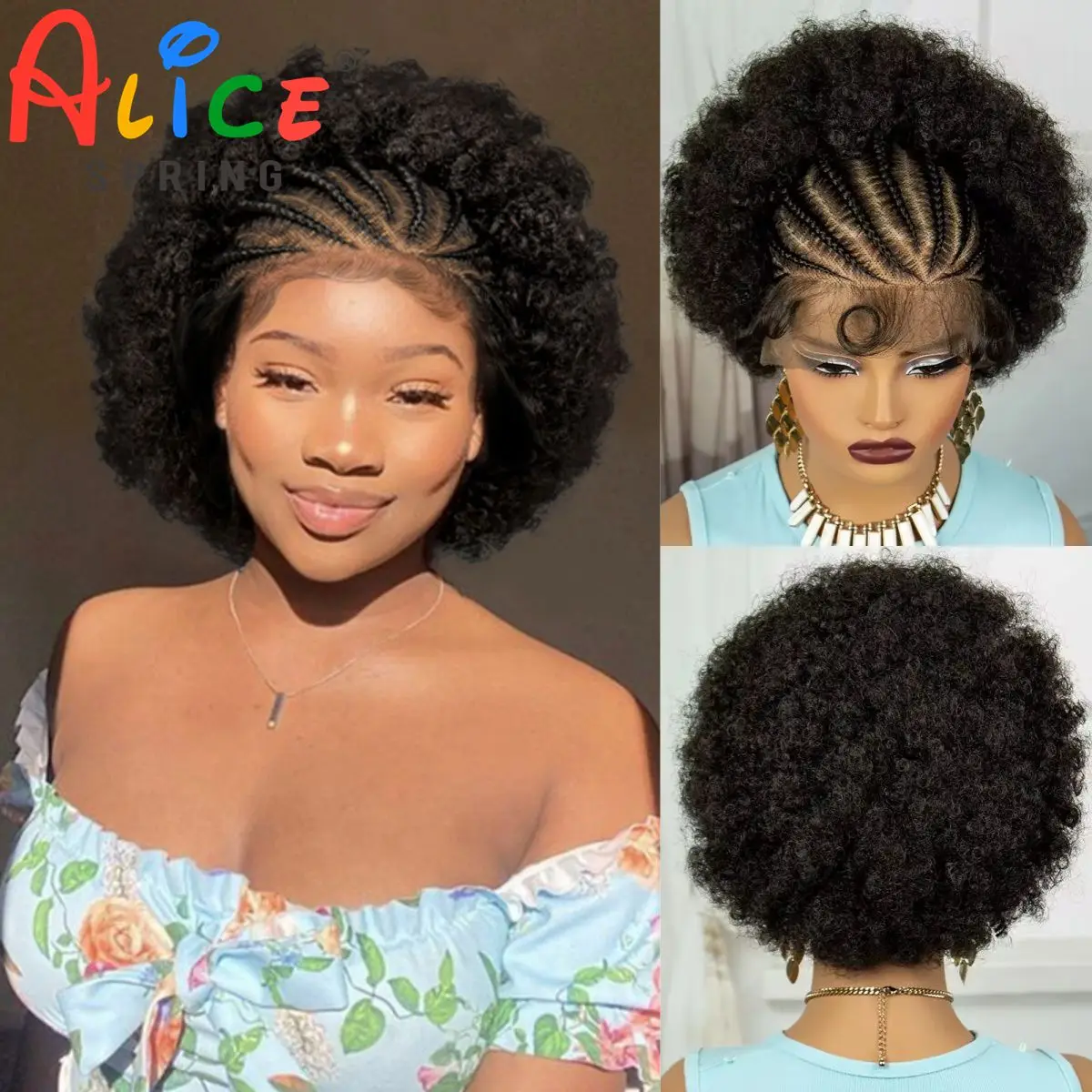 Afro Curly Braided Wigs Synthetic 13x6 Lace Frontal Braids Wig  Short Curly Braided Lace Wigs With Baby Hair For Black Women