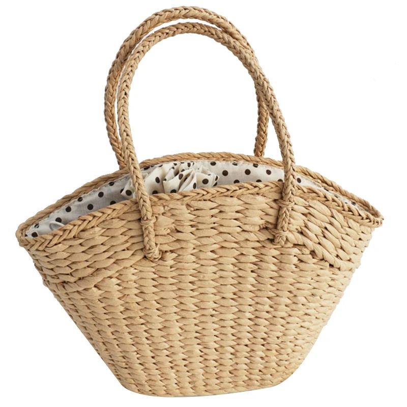 

Women's Handbag Wicker Woven Ladies Shoulder Bag Beach Straw Woven Bag Large-Capacity Portable Dot Large Basket Wallet A