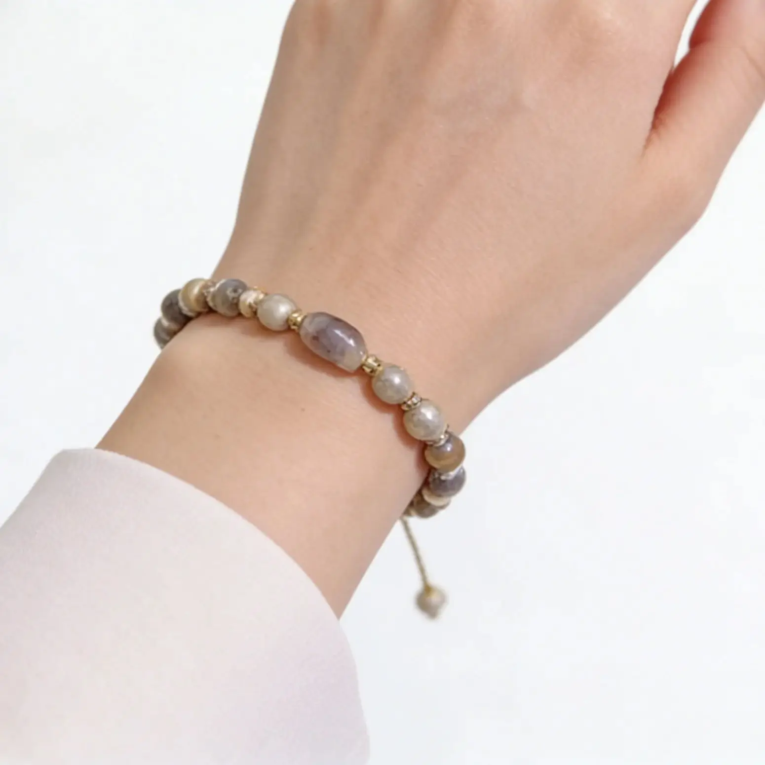 

Boho Purple Imitation Pearl & Smoky Crystal Adjustable Drawstring Bracelet for Women