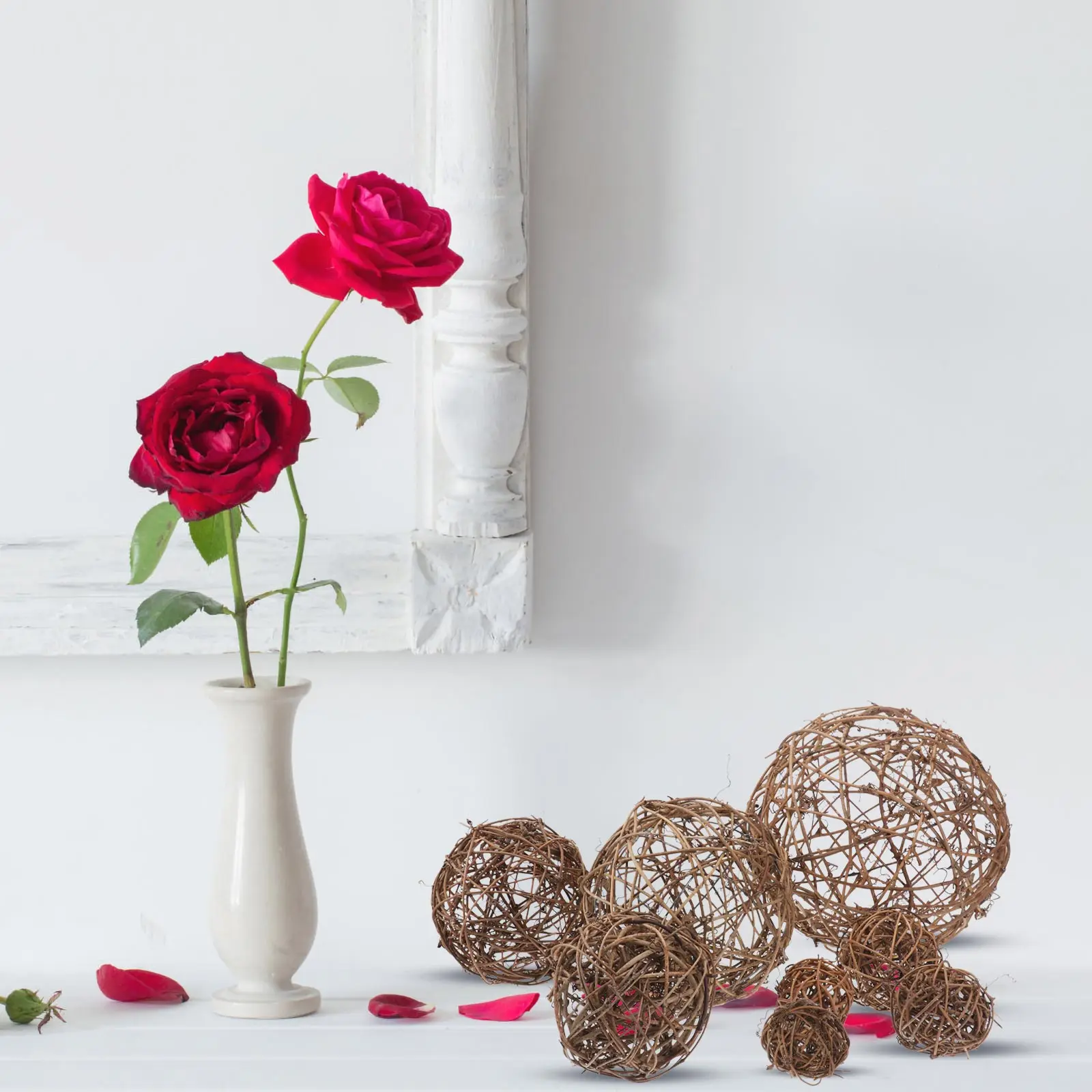 

8pcs Rattan Balls Decorative Party Ornament Hollow Woven Natural Diy Craft Wedding Christmas Birthday Decoration Supplies Scene