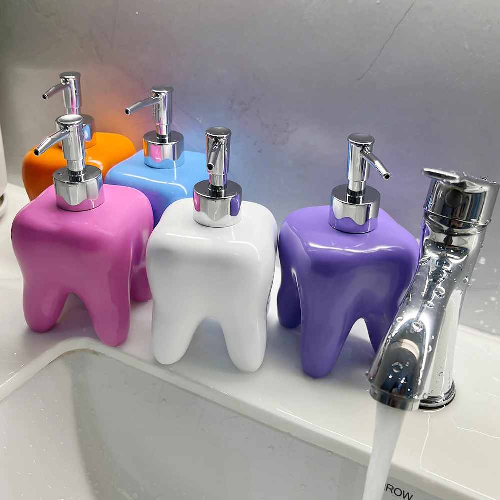 Tooth Shape Design Press Type Bottle Body Wash Dish Liquid Soap Dispenser Shampoo Storage Bathroom Supplies Decorations Bottles