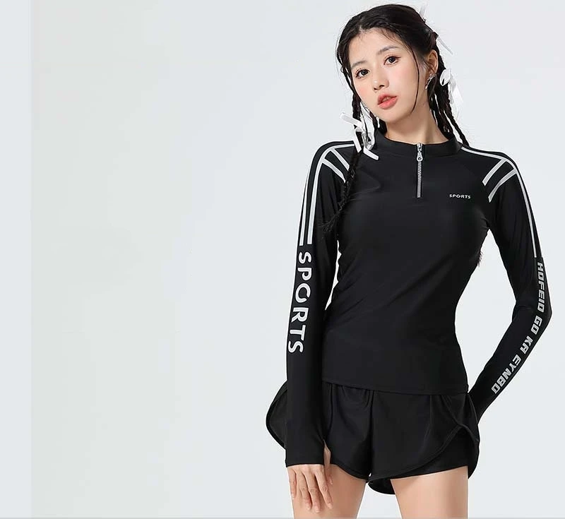 Women Outdoor WaterProof Athletic Long Sleeve Surfing Beah SwimWear UV Protection Front Zipper Sports Quick-Dry Bathing SwimSuit