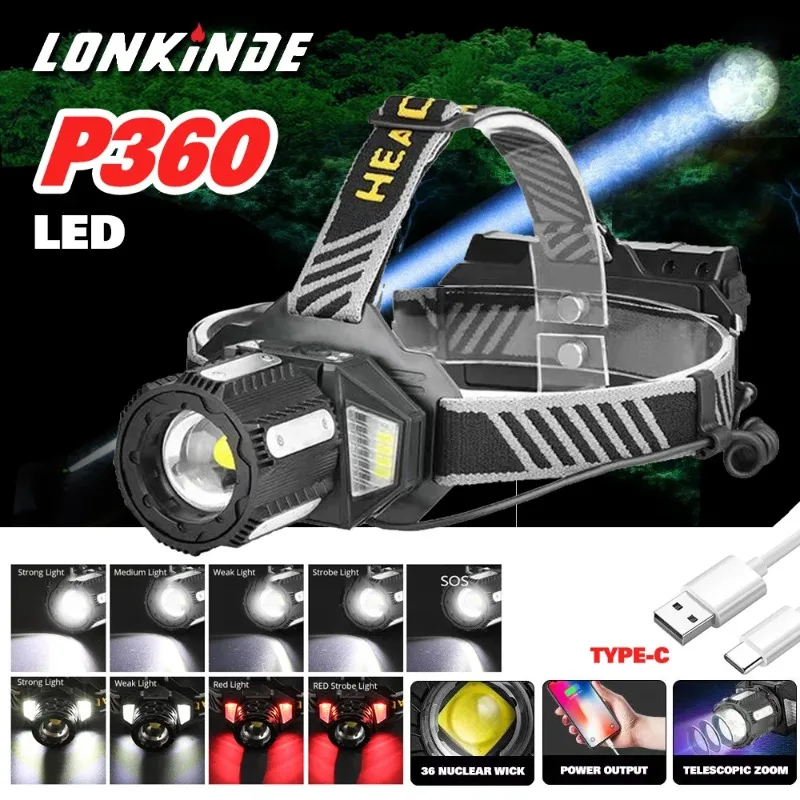 

【Best-selling】 XHP360 Powerful LED Headlamp USB Rechargeable Head Lamp 10000L Super Bright Headlight 18650 Waterproof Head Flash