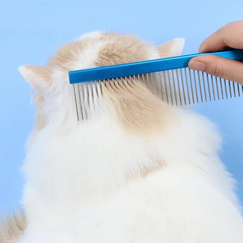 20-25cm Professional Color Pet Cats Comb Stainless Steel Pick Comb, Full Sparse Tooth Comb Modeling Open The Knot Dogs Comb