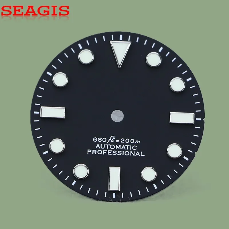 

SEAGIS 28,5 мм циферблат матовый белый черный индекс светящийся циферблат для механизма NH35 Skx007 без логотипа без даты циферблат