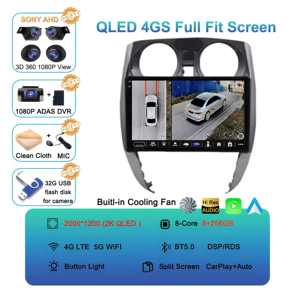 Android 16 Auto voor Nissan Note 2 E12 2012 - 2021 autoradio 2 Din stereo multimediaspeler GPS navigatie Carplay WIFI+4G