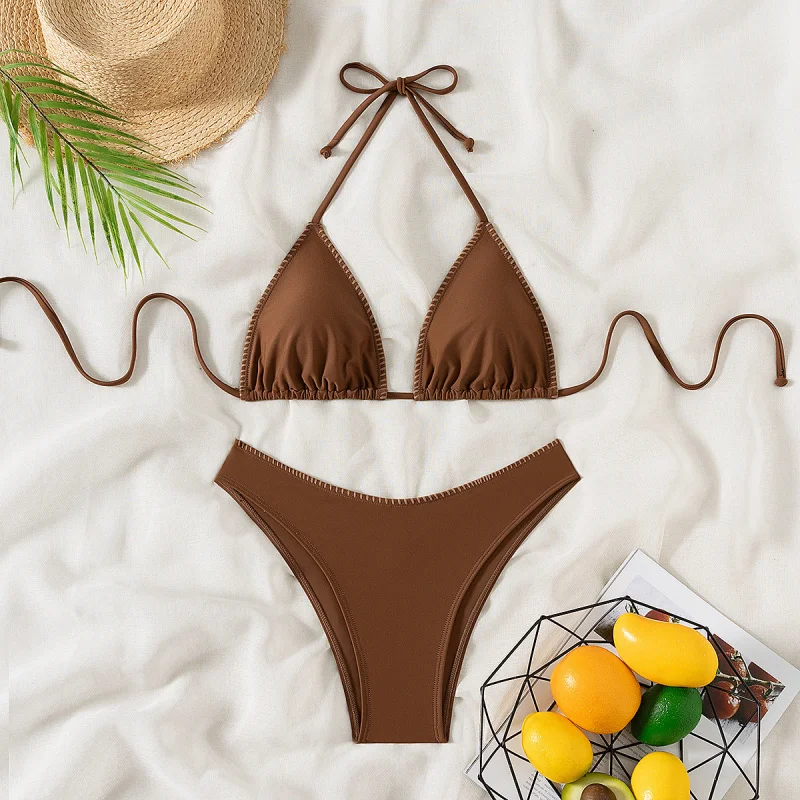 

2026New sexy solid color knitted edge two-piece swimsuit bikinibikini