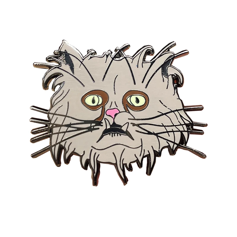 Funny Cartoon Lapel Pin, Metal Hard Enamel, Zinc Alloy Badge, Grey Cat, Black Nickel, Funny Cute Animal, High Quality