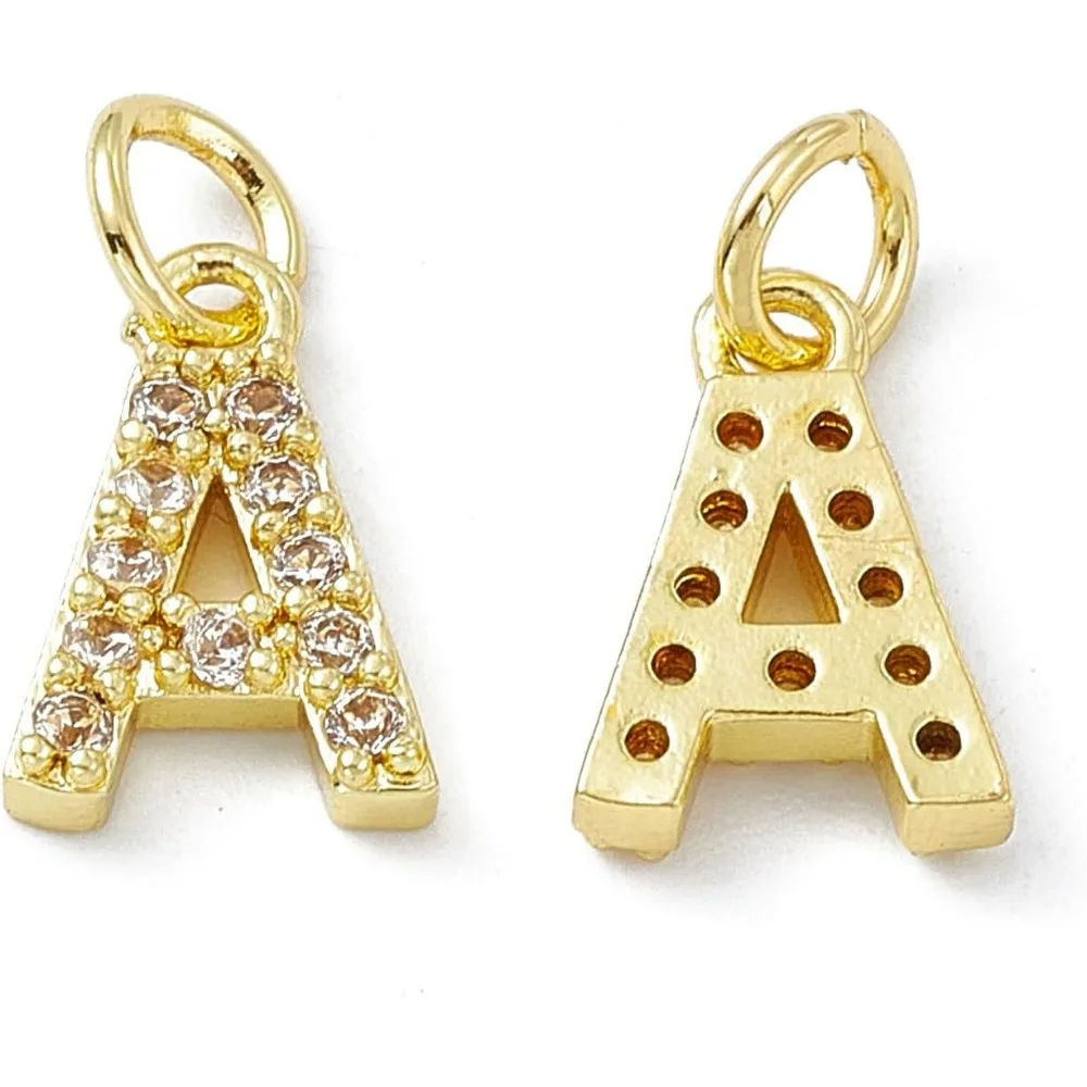 5 Stück Micro Pave Clear Zirkonia Buchstabe A Charms 12x8x2mm Echt 18K vergoldet Buchstaben Charms Winzige Anhänger