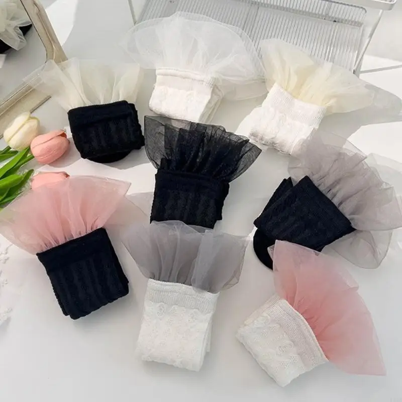 

Combed Cotton Sweet Kneehigh Socks Little Girl Socks Spring TulleTrim Socks
