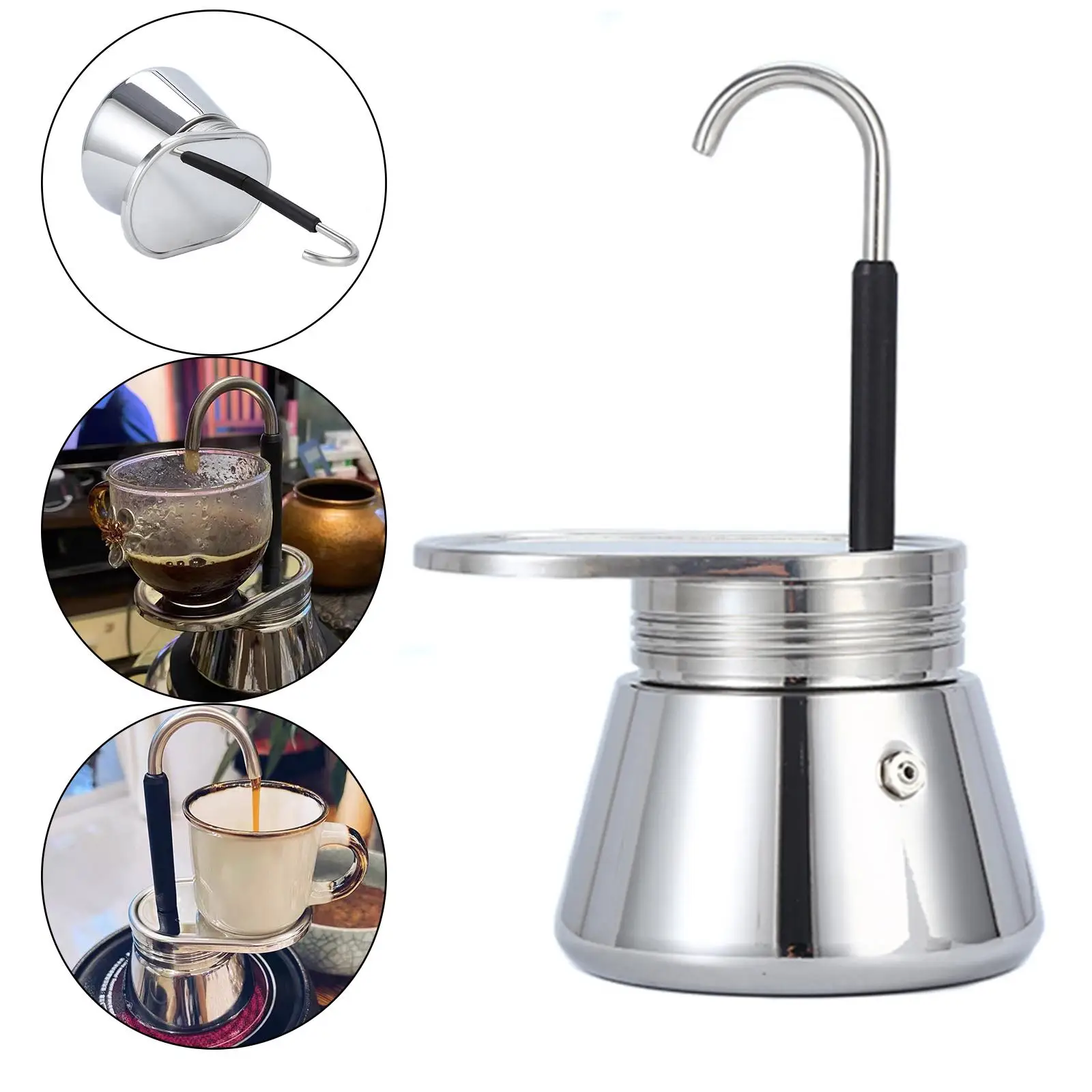 Stovetop Espresso Maker Stainless Steel Convenient with Long Spout Durable.