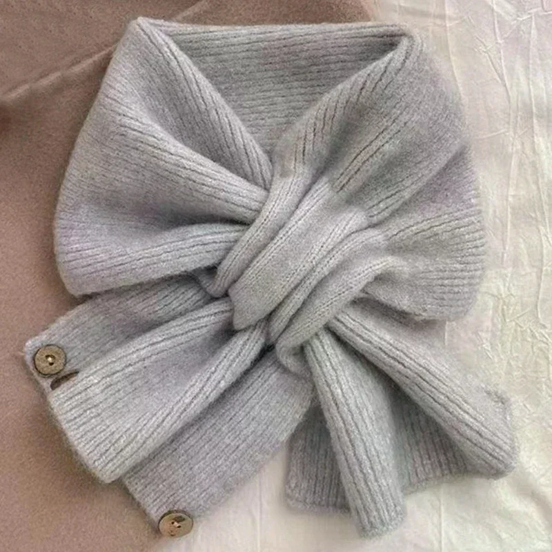 Neck Guard Shawl Solid Color Cross Scarf Knitted Neckerchief Wrap Neck Warmer Women