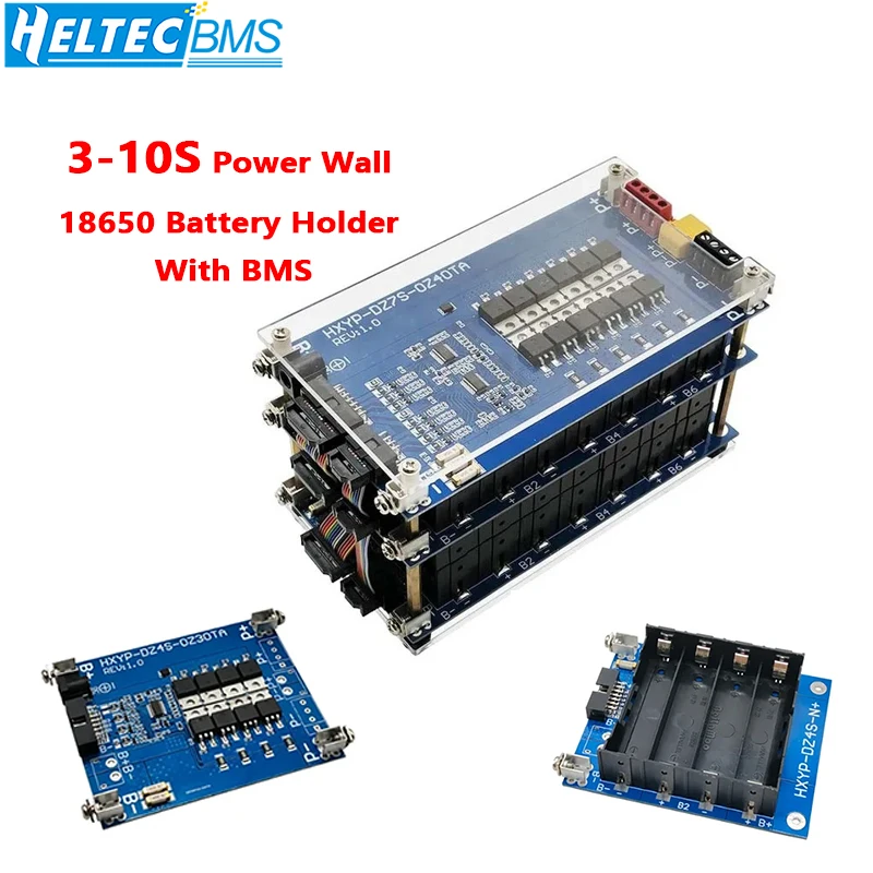 Heltec 3S 4S 6S 7S 8S 10S BMS Li-ion Lithium Power Wall 18650 Battery Pack/Holder/box With equalization and temperature control