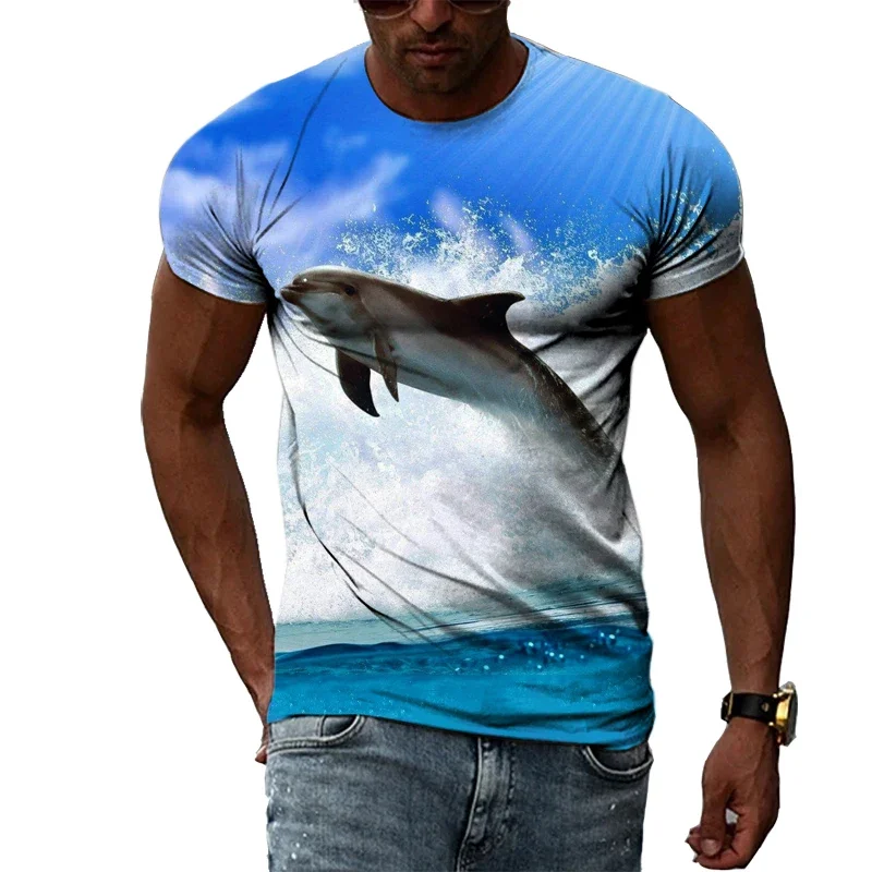 

Summer men's ocean shark pattern T-shirt 3D high-definition printing fashionable casual O-neck short-sleeved loose fun personali