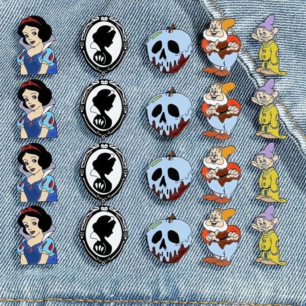 

20 Pcs Fshion Cartoon Brooch Cute Dwarf & Snow White Characters Enamel Pin Badge Jewelry Backpack Clothing Accessories Gift