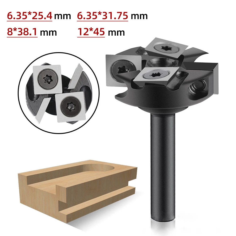 Shank CNC Spoilboard Surfacing Router Bit 6.35/8/12mm Insert Woodworking Flattening Milling Cutter 2+2-Flutes Wood Planer Bit