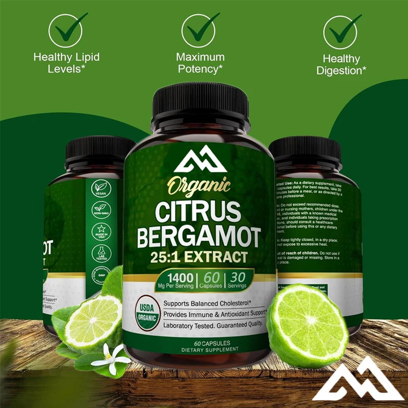 60 capsules -25:1 citrus bergamot - essential oils and citrus bioflavonoids - natural heart health - non genetically modified