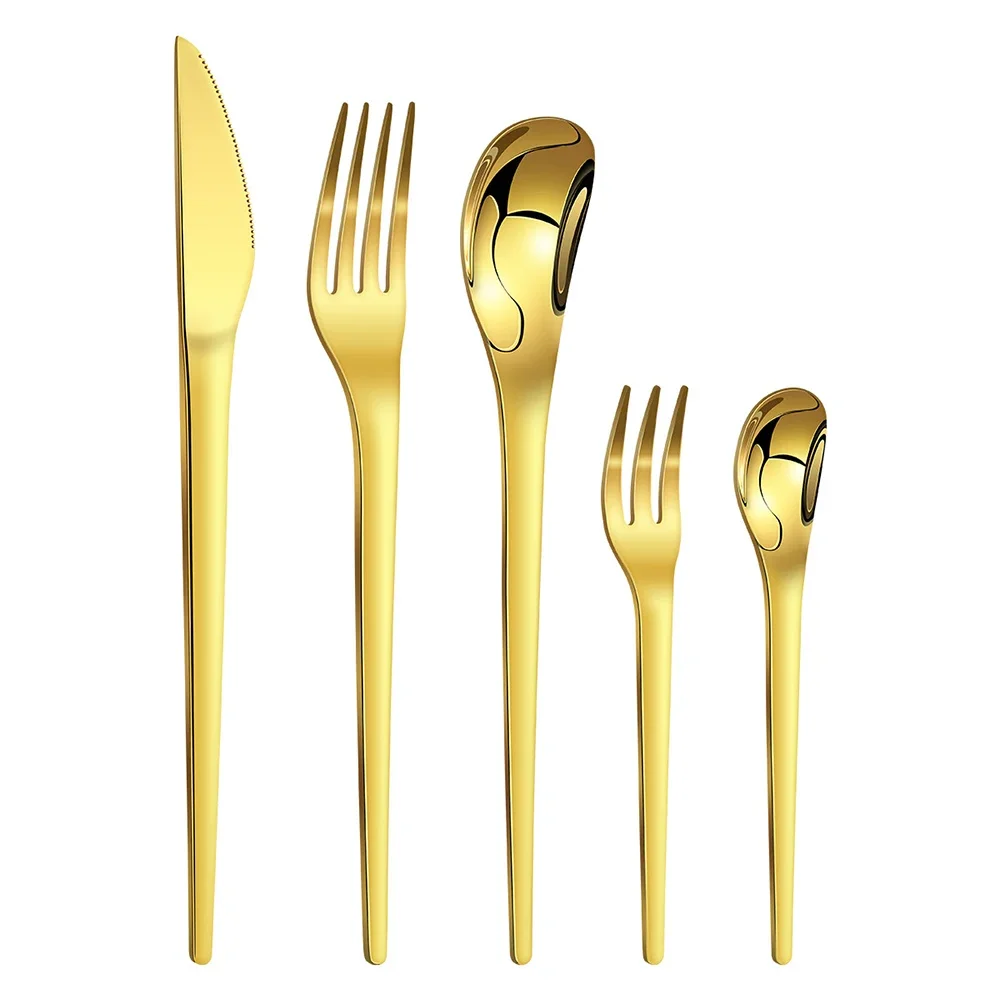 30pcs Gold Flatware Set Stainless Steel Dinner Cutlery Knife Fork Coffee Spoon Tableware Dinnerware Dishwasher Safe Gift