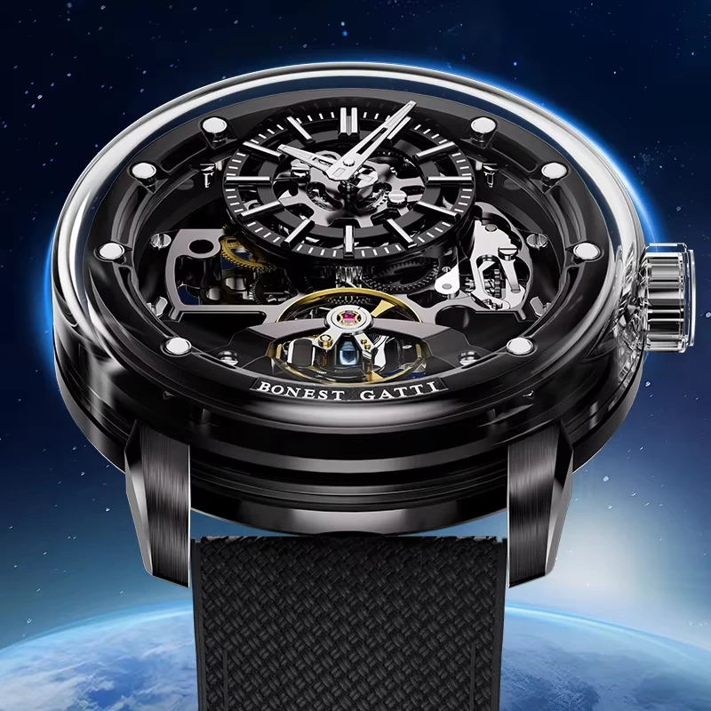 

Мужские автоматические механические наручные часы BONEST GATTI 4003 с корпусом из нержавеющей стали, сапфировым стеклом и резиновым ремешком