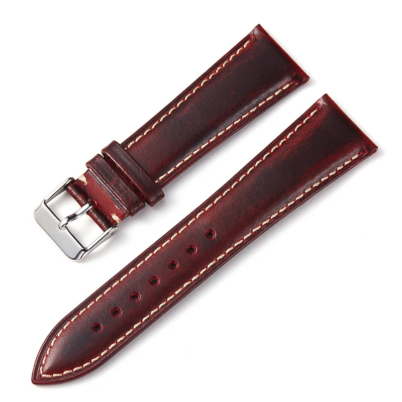 Oil Wax Leather Watch Strap 18mm 19mm 20mm 21mm 22mm Vintage Handmade Watch Band Black Blue Brown Color Men Watch Accessories