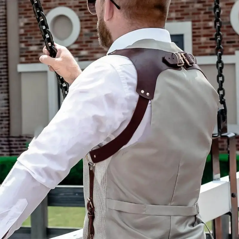 652F الجلود سترة الأشرطة الحمالات الحمالات الرجال تسخير حزام الشرير حزام الكتف الصدر #4