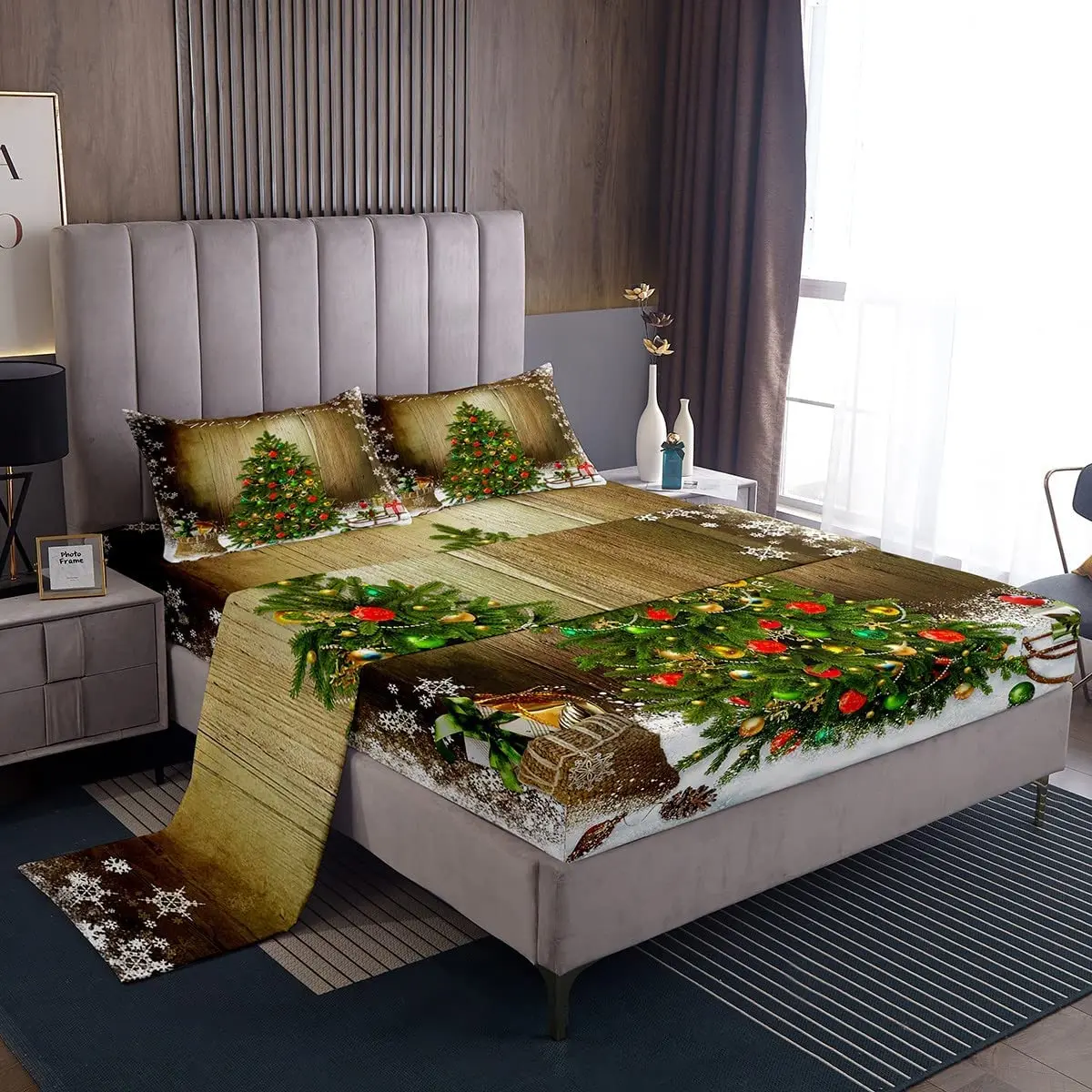 

Рождественский комплект простыней, полный размер, простыня с Рождеством для детей, рождественская простыня со снежинками, рождественские украшения, верхняя простыня