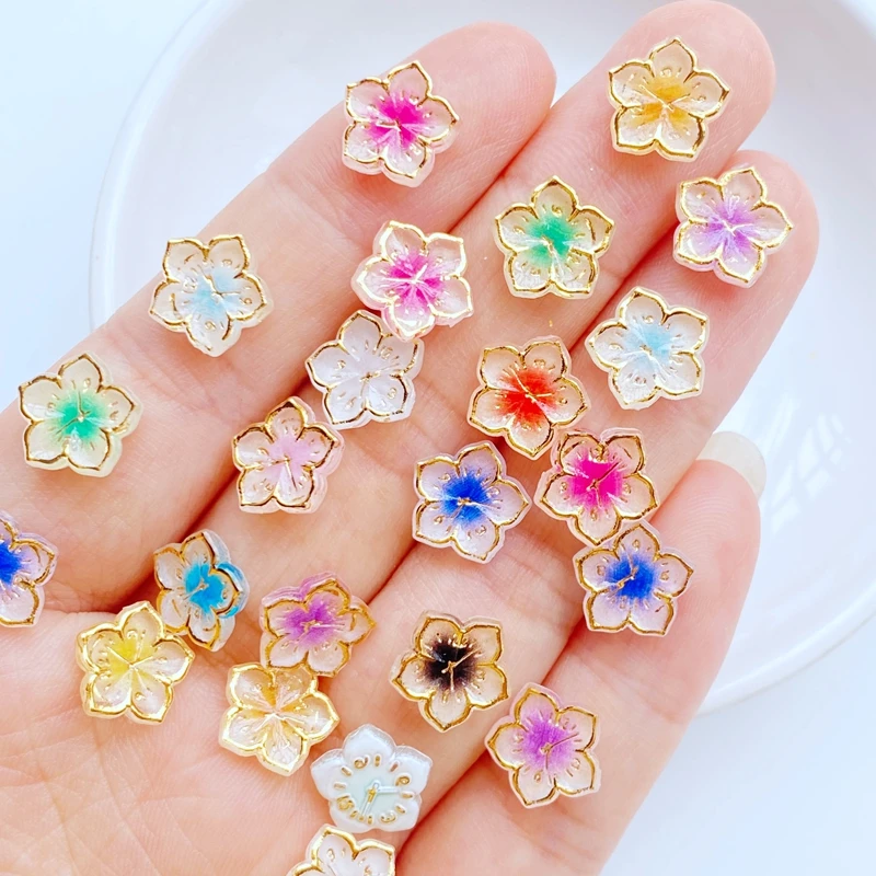 50 Stücke Neue Nette Mini 10mm Bunte Blume Serie Harz Flatback Cabochon Ornament Schmuck Machen Hairwear Zubehör