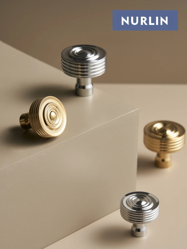 Nurlin Solid Brass French Luxury Bright Gold Chromium Furniture Cabinets Wardrobes Drawers Cabinet Doors Knobs Handle