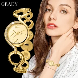 Reloj de oro, reloj de lujo con diamantes a la moda para mujer, reloj de pulsera para niñas, regalo para amantes, relojes de cuarzo para mujer