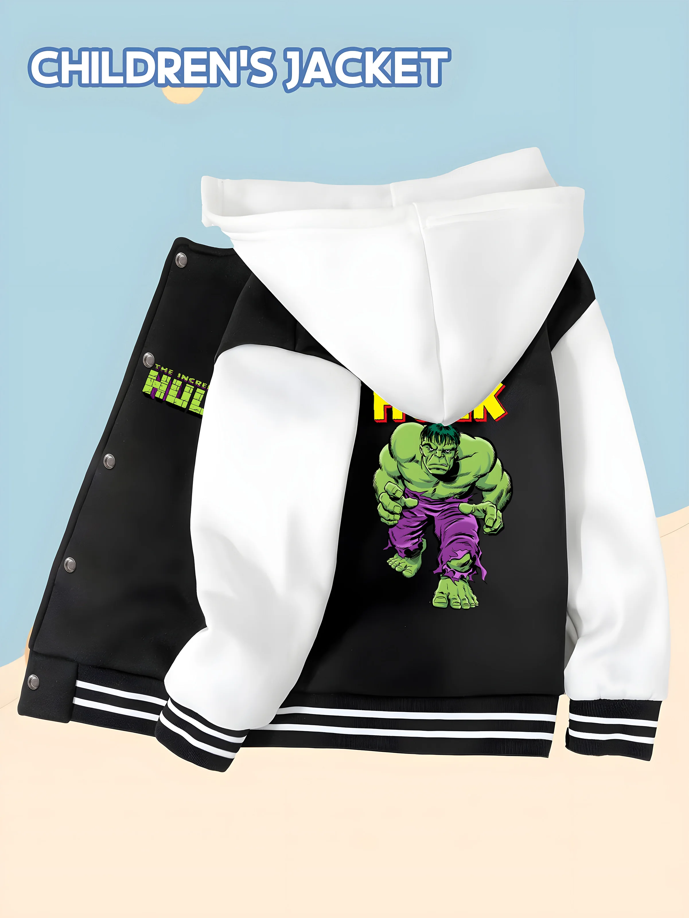 

MINISO Baseball hooded Jacket - Avengers Q version double-sided pattern design, soft and comfortable fabric, fashionable and war