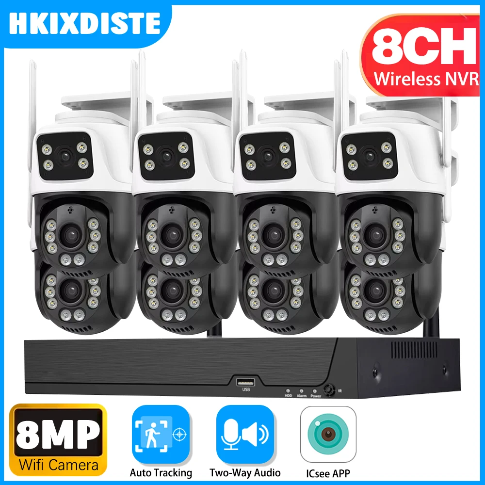 

Smart 8CH Wifi Wireless NVR Kit ICSee Outdoor Wifi Security CCTV Cameras 8MP 4K Dual Lens Smart Surveillance CCTV System XMEye