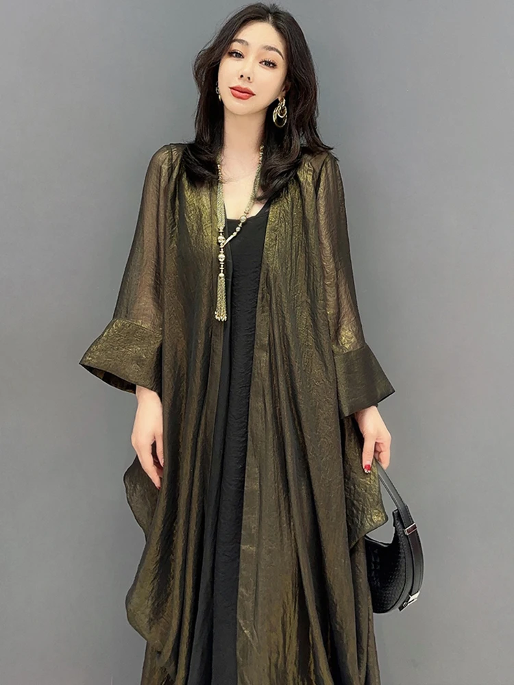 XITAO V-neck Nine Quarter Sleeve Trench Fashion Solid Color Loose Casual Temperament 2024 Summer Women New Trench HQQ2342