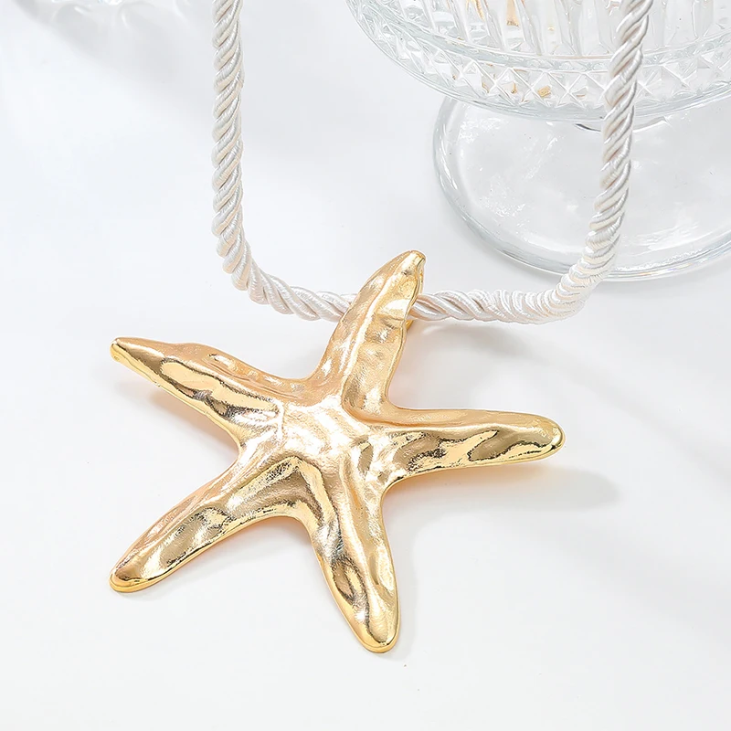 Hammered Metal Starfish Rope Chain Necklace For Women Fashion Jewelry Holiday Accessories Trendy Timeless New Styles Gifts MQ330