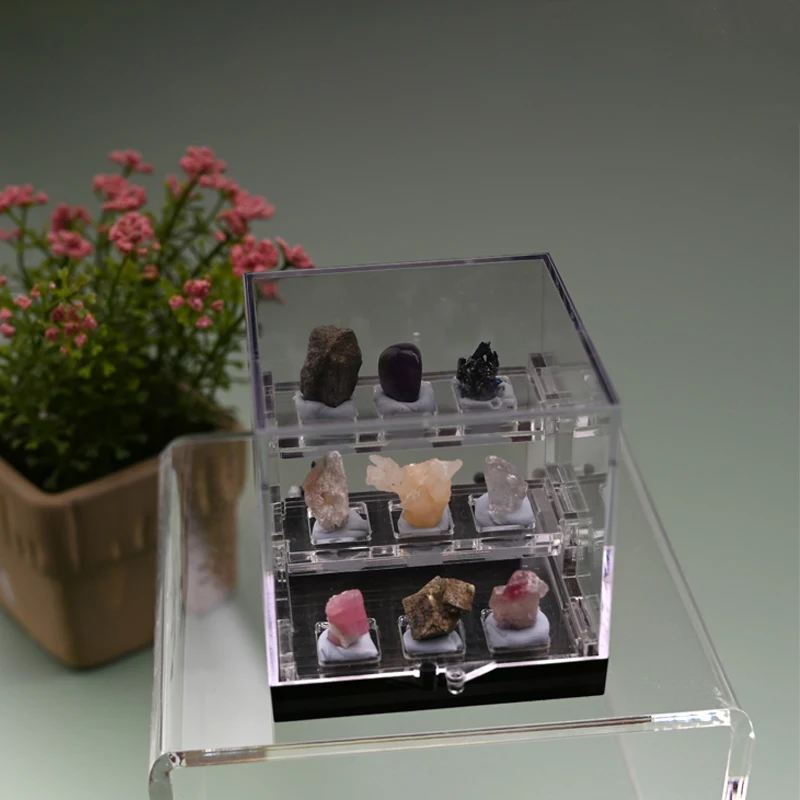 Small acrylic three layer raw stone storage box loose stone crystal stone storage box mineral display box acrylic display rack