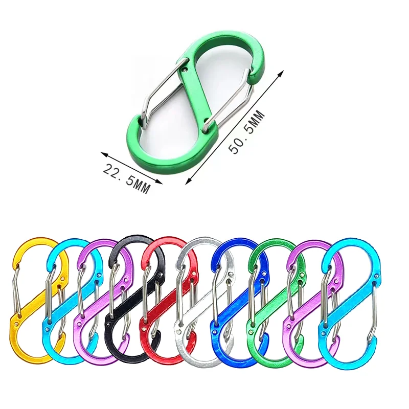 8 PCS  Ornament Suspended Aluminum Alloy Buckles For Water Sports Bottle Locking Ring Keychain Luggage Hook S-shaped Carabiner