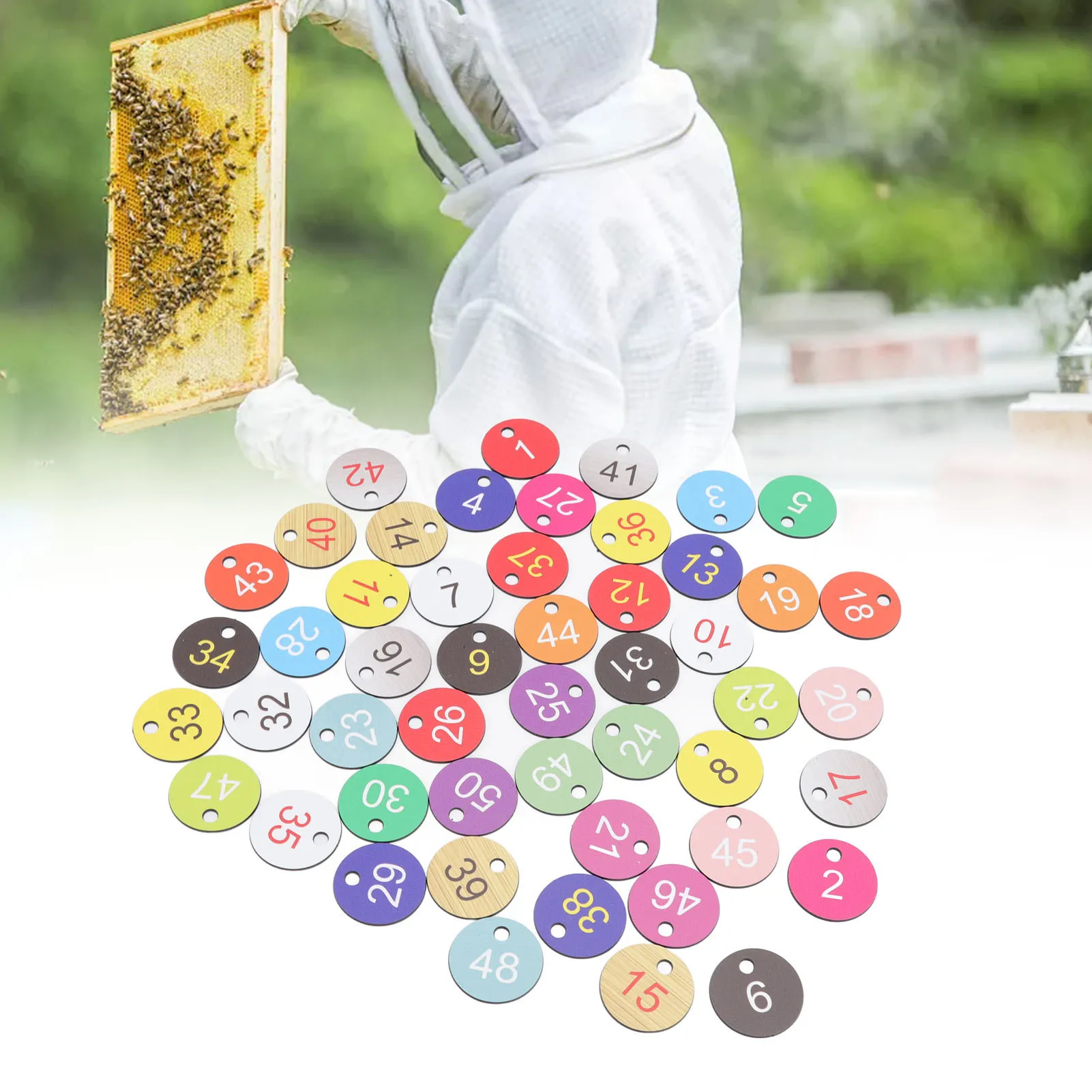 

ZK40 50Pcs Round Plastic Number Tags Plastic Number Labels for Beekeeping Livestock Farming 1-50