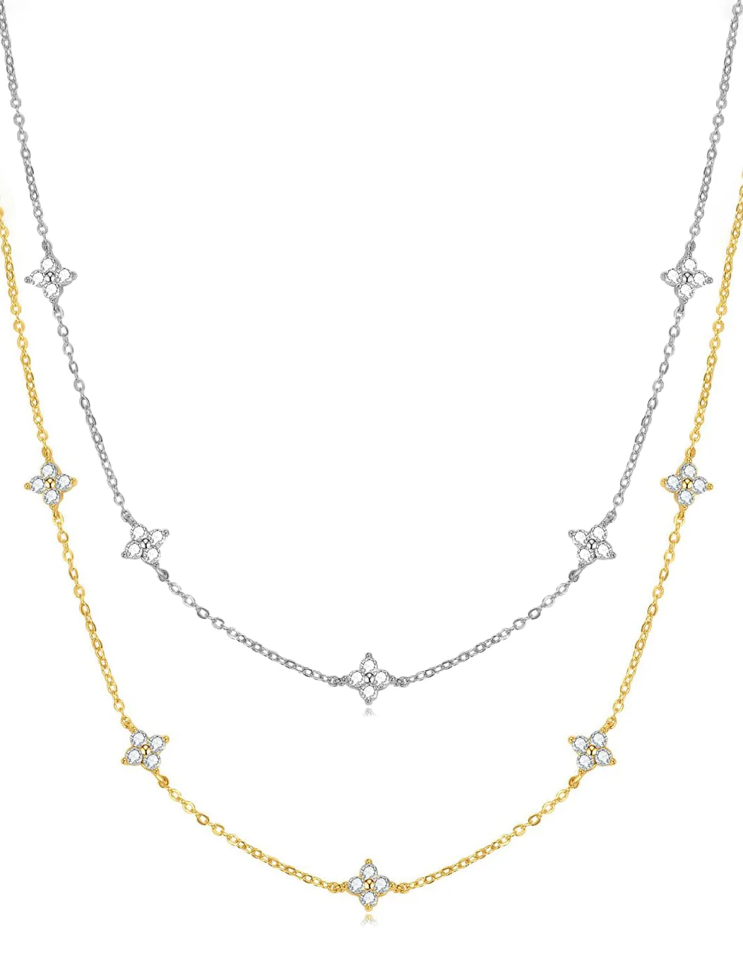 

Ожерелье-цепочка из стерлингового серебра 925 пробы с четырьмя листами клевера и цирконом | Ежедневные повседневные украшения